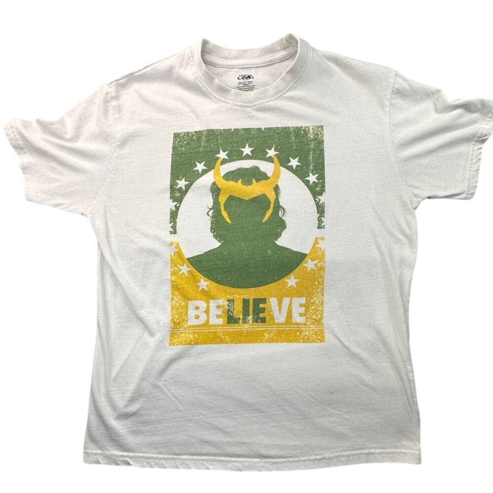 Loki President Believe Graphic Short Sleeve T-Shirt White Large Horns